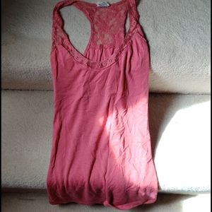 Pink lace trim racer back tank top